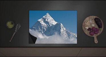 Inductie Beschermer - Himalaya Gebergtes Vol Sneeuw boven Wolkenveld - 70x52 cm - 2 mm Dik - Inductieplaat Beschermer met zwarte kern