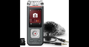 Philips DVT71132 VoiceTracer Audio recorder - 3MIC Stereo MP3/PCM - 24-bits/96 kHz - 8GB - Smartphone app Android/iOS - USB-C - DSLR-camerabevestiging set - incl. micro SD 32 GB kaart