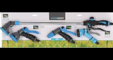 Pro Garden Tuinslang water geven sproeikoppen set - zwart/blauw - 4 soorten - kunststof