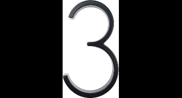 Huisnummer 3 - Zwevend Huisnummer - Zwart - nr. 3 - modern - 125mm