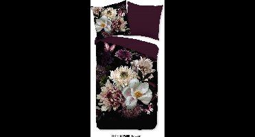 Pure dekbedovertrek bloemen - 1 persoons 140x200/220 cm - Bordeaux - Microvezel