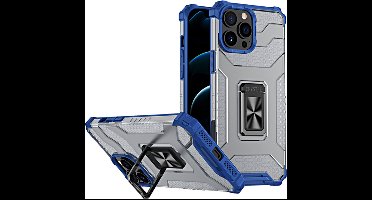 Crystal Ring Case Kickstand Tough Rugged Cover geschikt voor iPhone 13 Pro Blauw