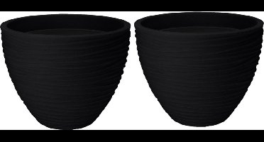 Pro Garden Plantenpot/bloempot Dunes - 2x - Tuin - stevig kunststof - antraciet - D40 x H31 cm - Voor buiten