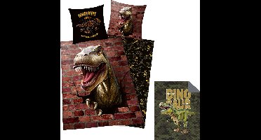 Dekbedovertrek - Dinosaurus - 1 persoons - 140x200 cm - 100% katoen - dubbelzijdig - inclusief een Dino Bedsprei - 170 x 210 cm
