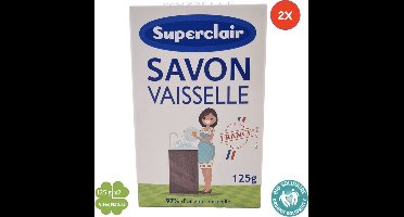 Bicarbonaat afwasmiddel zeepstuk 2x125g | 97% ingrediënten van natuurlijke oorsprong | Superclair