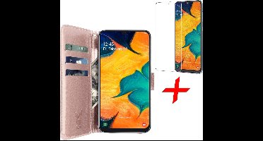 Hoesje geschikt voor Samsung Galaxy A30 - Screen Protector GlassGuard - Book Case Kunstleer Pasjeshouder Rosegoud & Screenprotector