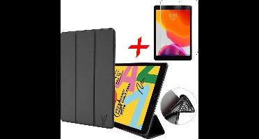 Hoes + Screenprotector geschikt voor iPad 2021 / 2020 / 2019 10.2 Inch - Trifold Hoesje Tablethoes Case Zwart