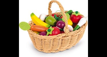 Janod In De Keuken - 24 Stuks Groenten En Fruit In Mand - Musthave Voor Ieder Speelgoedwinkeltje Of Speelgoedkeuken - Geschikt Vanaf 3 Jaar