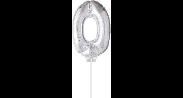 Cijfer ballon 0 Zilver met stokje | 40cm
