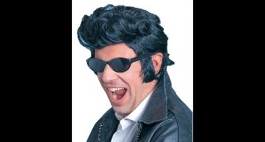 Zwarte Elvis pruik met bakkenbaarden