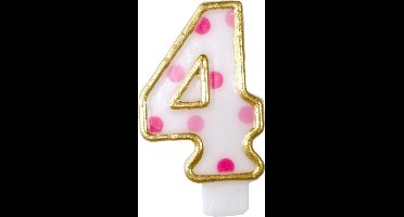 Haza Original Verjaardagskaars Cijfer 4 Goud/roze 6 Cm