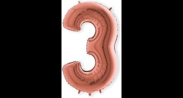 Folieballon cijfer '3' rosÃ© goud (100cm)