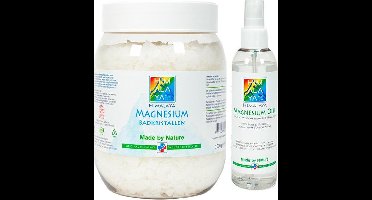 Magnesiumolie spray 200 ml en Magnesium vlokken-badkristallen 1 kg van Himalaya magnesium | Food kwaliteit | Magnesiumchloride voor spieren | Magnesiumolie voeten | Natuurzuiver, Snel Opneembaar, Ondersteunt Spieren & Zenuwstelsel