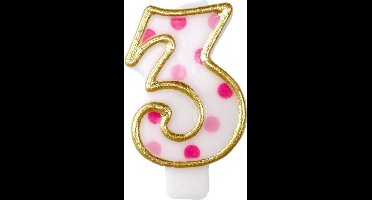 Haza Original Verjaardagskaars Cijfer 3 Goud/roze 6 Cm