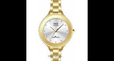 Q&Q prachtige horloge C185J801Y- goudkleurig met mooie steentjes- diameter van 48mm