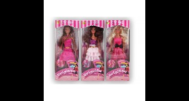 Tienerpop Brigitte - Roze jurkje 3 assorti - 30 cm.