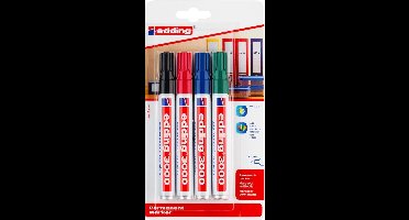 edding 3000 permanent marker - zwart, rood, blauw, groen - 4 stiften - ronde punt 1,5-3mm - water en wrijfvast - voor karton, kunststof, hout, metaal, etc. - alcohol markers voor volwassenen