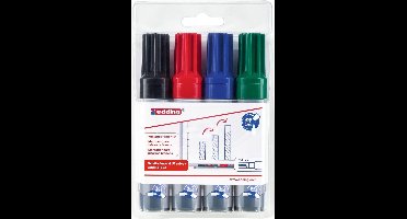 edding 365/4 S boardmarker set - zwart/blauw/rood/groen - beitelvormige punt 2-7 mm - geschikt voor whiteboard en flipchart