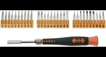 Velleman Precisieschroevendraaierset, 32-delig, chroom-molybdeen-vanadium, niet-magnetisch, zwart/oranje