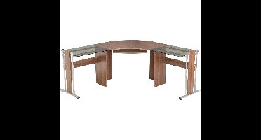 Piranha FRIGATE Hoekbureau – Donker Walnoot – Gehard Glas & Toetsenbordhouder