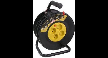 Exin Kabelhaspel - Met penaarde - 25 meter snoer - 3 x 1.5 mm2 vinylkabel - Zwart/Geel