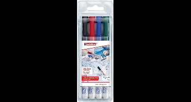 edding 8400 cd/dvd/bd marker - rond punt 0.5-1.0mm in etui - zwart/blauw/rood/groen - voor het veilig aanbrengen van permanente teksten op cd's, dvd's en Blu-Ray disks