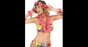 Vegaoo - Roze bloemen Hawaii set voor volwassenen