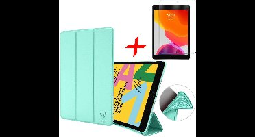 Hoesje geschikt voor iPad 2020 / 2019 10.2 en Screenprotector - Trifold Tablet Case Groen
