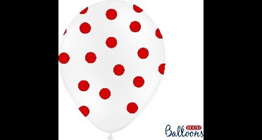 Partydeco - Ballonnen Wit dots rood 50 stuks