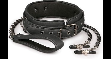 EasyToys - Fetish Set met Halsband en Tepelklemmen - Duurzaam - Bondage Set - Rollenspel Erotiek - BDSM Set - Puppy Play - Bondage Sex Toys voor Vrouwen en Mannen - Tepelklemmen voor Mannen - Erotisch Spel - Zwart