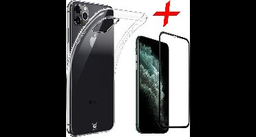 Hoesje geschikt voor iPhone 11 Pro - 2x Screen Protector FullGuard - Back Cover Case Transparant & Screenprotector