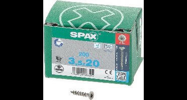 Spax - Spaanplaatschroeven - Torx 15 Platkop - 3,5 x 20mm - Voldraad - RVS (200 stuks)
