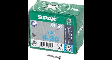 SPAX 1197000400303 Roestvaststalen schroef, Verzonken kop, 4 x 30, Voldraad, T-STAR plus T20 - blank - 200 stuks