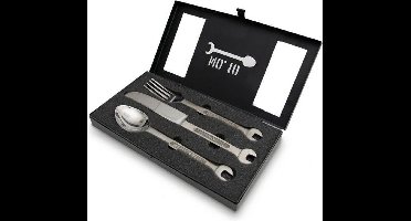 MikaMax Gereedschap Bestek - Gereedschap Cadeau - Incl. Luxe Metalen Koffer - Steeksleutel Maat 10 - Roestvrijstaal - Echt Bruikbaar - 3 Delige Set