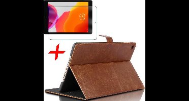 Hoes + Screenprotector geschikt voor iPad 2020 / 2019 10.2 inch - Lederen Book Case Smart Cover Okerbruin