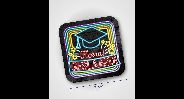Neon glas onderzetters - Hoera geslaagd - 6 stuks
