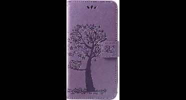 Shop4 - Huawei P Smart Plus Hoesje - Wallet Case Boom Patroon Licht Paars