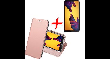 Hoesje geschikt voor Huawei P20 Lite - Bookcase Cover Wallet Roségoud + Tempered Glass Screenprotector - van iCall
