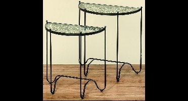 Tafel - 2 set - Zwart - Smeedijzer - 65 cm - 75 cm - Half Rond - Glasplaat