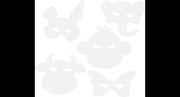 Creotime Dierenmaskers Wit H: 13-24 Cm B: 20-28 Cm 16 Stuks