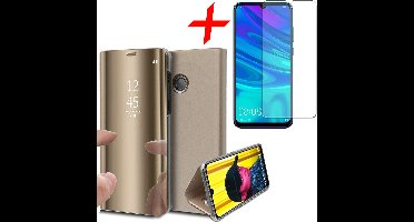 Spiegel Hoesje geschikt voor Huawei P Smart (2019) Kunstlederen Wallet Book Case Goud + Screenprotector Gehard Glas Tempered Glass van iCall