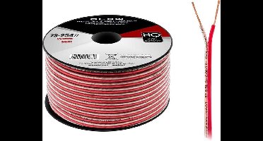 HQ luidsprekerkabel 2 x 1.00 mm transparant/rood op rol 50 meter