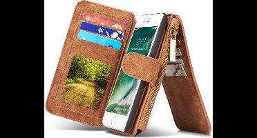 Hoesje geschikt voor Apple iPhone 7 Plus / 8 Plus Hoesje Portemonnee Luxe Kunstlederen Wallet Case met Afneembare Back Cover iCall - Bruin