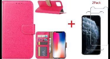 Hoesje Geschikt voor iPhone 11 Portemonnee hoesje + 2X Screenprotector - Roze