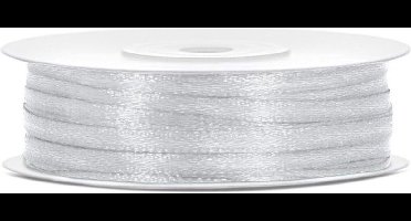 Satijnen lint, kleur zilver / grijs, 3 mm x 50 meter