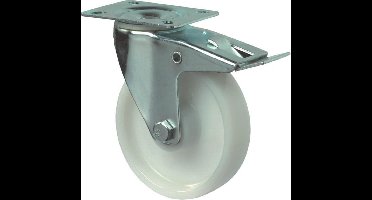 Kelfort Zwenkwiel polyamide wiel met rollager + rem, wit 125kg m/rem 100mm