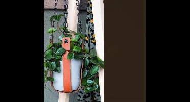 Leren plantenhanger | DONKERBRUIN (i.c.m. zwarte ketting)