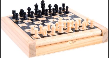 Reisschaak Hout – Pocket Chess 12 x 12 cm – Rubberwood Schaakbord met Opbergcompartiment – Koning 21 mm – Engelhart Games
