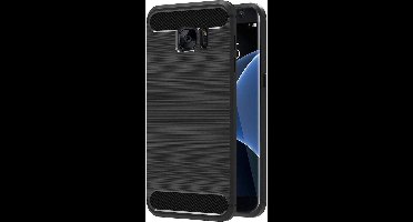Geborsteld Hoesje geschikt voor Samsung Galaxy S7 Edge Soft TPU Gel Siliconen Case Zwart iCall