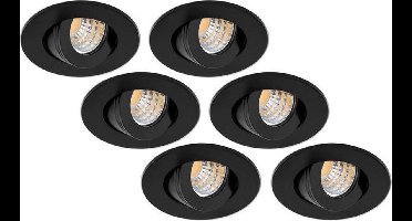 Groenovatie Inbouwspot LED - 3W - Rond - Kantelbaar - Dimbaar - Ø53mm - 6-Pack - Zwart